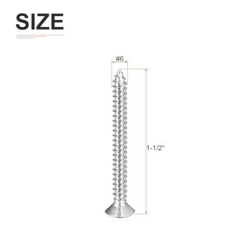 Image of DTGN 100Pcs #6x1-1 /2 inch Flat Head Wood Screws, 304 Stainless Steel Phillips Self Tapping Screws - Good for Woodworking, Furniture - Silver