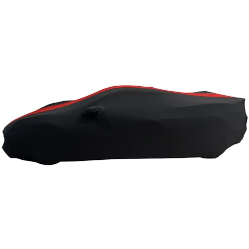Image of SR1 Performance USA Audi R8 Car Cover Indoor Custom Fit 2008-2023 Ultraguard Stretch Satin - Soft Luxury Dustproof Garage Storage Cover for Audi R8 Coupe & Spyder (Black with Red Stripes)