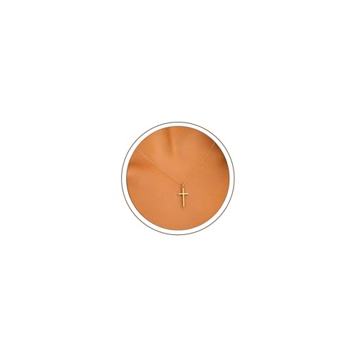 Turandoss Collier Croix Femme - Délicate Chaîne avec Croix Plaquée 14K Or/Blanc - Cadeau Chrétien pour Femme, 15.24 cm, Cuivre