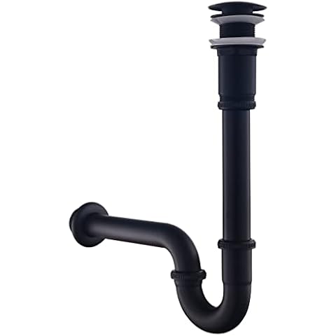 Keymark Universal Pipe Siphon with Drain Fitting without Overflow for Sink Black Matt - Keymark Universal Pipe Siphon and Drain Valve Bathroom - Brass Syphon Siphon Pop Up Drain Fitting Wash Basin Cover