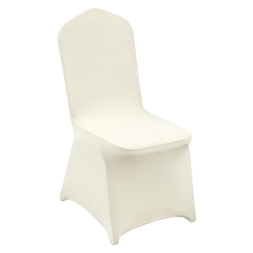 Image of VEVOR Stretch Spandex Folding Chair Covers, Universal Fitted Chair Cover, Removable Washable Protective Slipcovers, for Wedding, Holiday, Banquet, Party, Celebration, Dining, 100PCS (Ivory /Beige) | for Wedding Holiday Party Banquet Celebration, Elegant Event Decor, Dining Room Chair Cover, Removable Washable Slipcovers