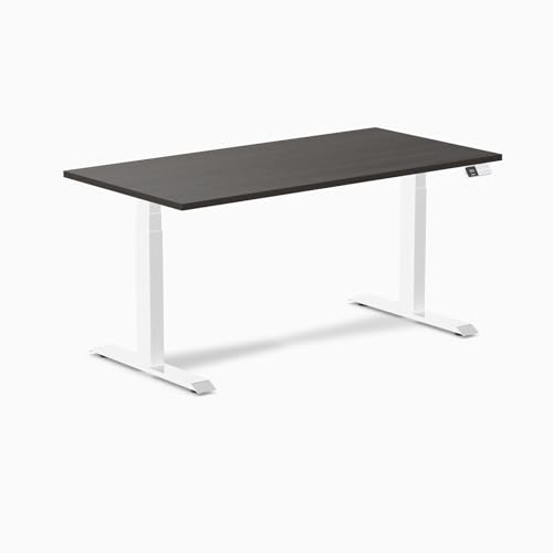 Image of Desky Electric Standing Desk, 59.1 inch Laminate Height Adjustable Sit Stand Desk, Dual Motor, 4 Memory Presets, Ergonomic Computer Workstation for Home Office - Burnished Wood Top and White Frame
