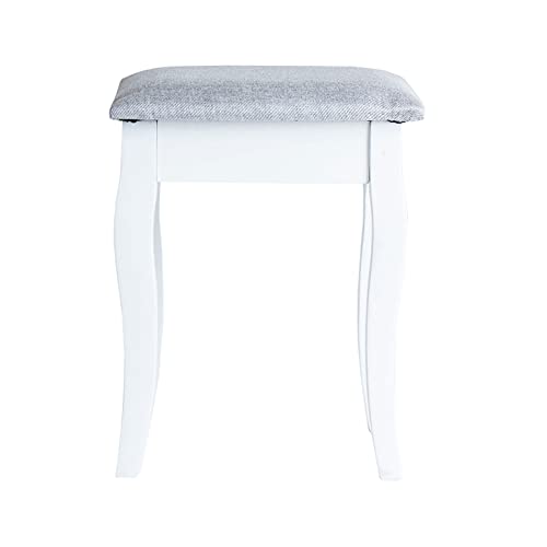 Lastdeco Taburete Reposapies Salon o Dormitorio. Banco 4 Patas Madera Tapizada Acolchada. Puff o Asiento Zapatos. Color Gris y Blanco. Estilo Nordico. 36 x 30 x 44 cm.