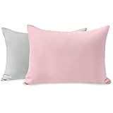 TILLYOU Toddler Pillowcase 2 Pack with Zipper,Silky Soft Microfiber 13' x 18' Kids Travel Pillow Cases, Gray & Pink