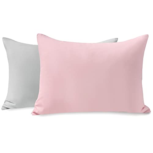Image of TILLYOU Toddler Pillowcase 2 Pack with Zipper,Silky Soft Microfiber 13 inch x 18 inch Kids Travel Pillow Cases, Gray & Pink