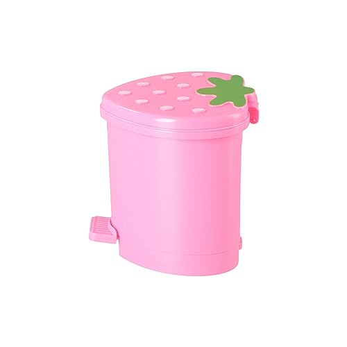 Image of Leadigol Strawberry Desk Bin Kawaii Mini Home Desktop Bin Pink Dustbin Garbage Container Reusable Cute Trash Can for Bedroom, Home