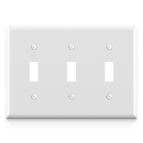 ELEGRP 3-Gang Toggle Switch Wall Plates Standard Size 4.53 H x 6.39 L Thermoplastic Faceplate Cover for Toggle Dimmer Light Switches UL Listed (1 Pack Glossy White)