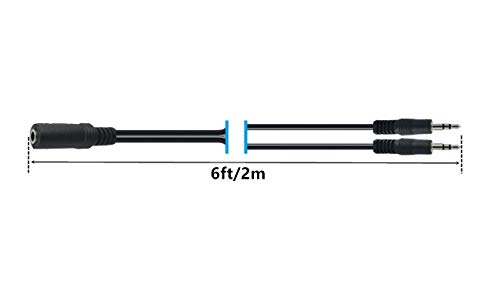 Ancable 3.5mm Stereo Female to 2-Male Y-Splitter Audio Cable 2M, 1/8" Female to 2 Dual 1/8" Male Aux Mic Splitter Jack Cable for Speaker, Headphones, PC, Laptop, Aluminum Connector