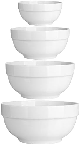DOWAN 64/42/22/12 Oz Serving Bowls for Entertaining, Porcelain Mixing Bowls, White Ceramic Bowl Sets, Versatile Prep Bowls for Kitchen, Oven, Microwave, Dishwasher Safe, Set of 4