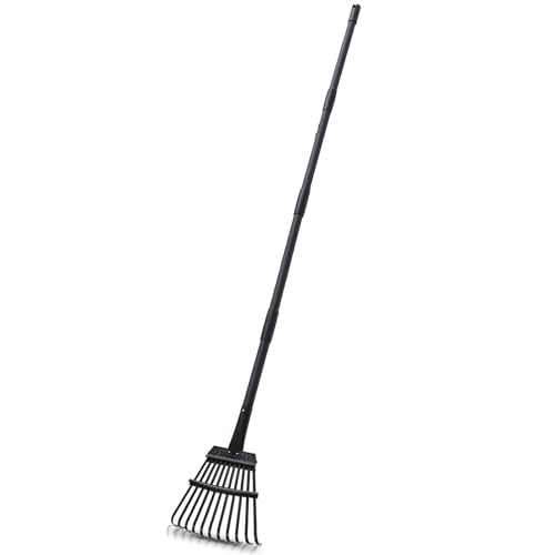 Rake for Leaves Small Metal Garden Tool with 11 Tines 63 Inch Adjustable Handle Sturdy Yard Rake for Gardening Gathering Leaves Weeds Debris, Black