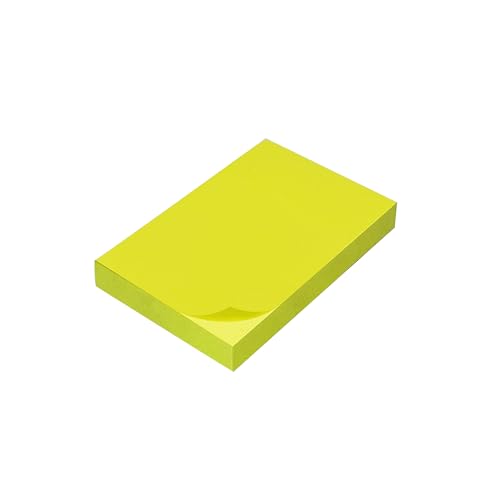 Image of Cubic Neon Yellow Sticky Notes - Pack of 3 (3 inch x 2 inch Inches), Bright Self-Adhesive Memo Pads for Office, Home & School Use - Smooth Finish, Easy Peel, Residue-Free