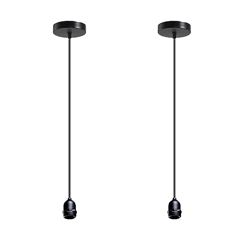 LEDSone IP65 Waterproof E27 Pendant Light Fitting – 2 Pack Black Ceiling Lamp Holder with 1m Cable for Indoor & Outdoor Use
