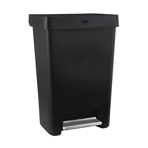 Rubbermaid Step-On Kitchen Trash Can with Lid, 12.4 Gallon, Black, Plastic Garbage Container for Home/Kitchen/Apartment/Garage