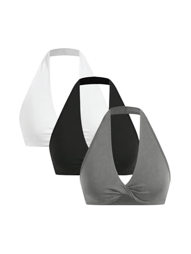 Women's 3 Pieces Workout Sport Bra Twist Front Sleeveless Backless Yoga Halter Crop Tops - Main Image