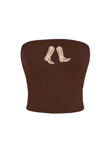 COZYEASE Women's Western Graphic Strapless Tube Top Sleeveless Slim Fitted Y2K Crop Tops