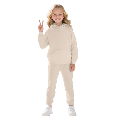 Conjunto de chándal delgado para niñas, con capucha y pantalones deportivos, de 2 piezas, casual, holgado, para la escuela y uso diario, marrón, 13-14 años