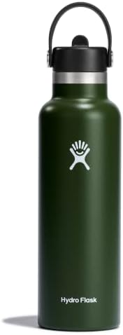 HYDRO FLASK - Water Bottle 709 ml (24 oz) with Flex Straw Cap - Vacuum Insulated Stainless Steel Reusable Water Bottle - Leakproof Lid - Hot and Cold Drinks - Standard Mouth - BPA-Free - Pacific