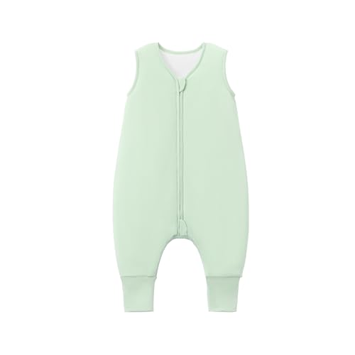 Image of Baby /Toddler Sleep Sack with Legs, Rayon from Bamboo 95% + 5% Spandex, 1.0 TOG, 2‑Way Zipper Sleeping Bag, Walker‑Friendly 12-18M Green