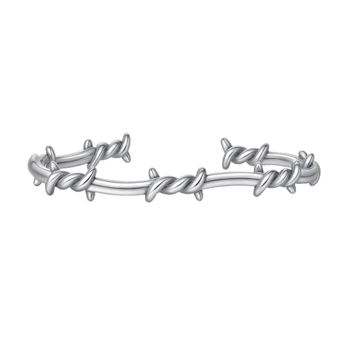 Eigso Pulsera de alambre de púas punk punk de acero inoxidable y plata para hombre y mujer, pulseras góticas de espina, Acero inoxidable