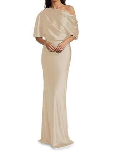 Image of Mermaid Satin Mother of The Bride Dresses for Women Ruched One Shoulder Formal Evening Gowns