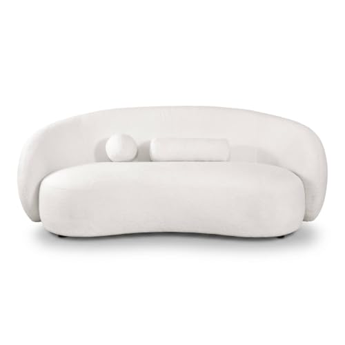 Image of Furniture of America Sylin Modern Chenille Sofa with Pillows, Curved Arms and High Density Foam, Wooden Comfortable Couch for Living Room, Office, White