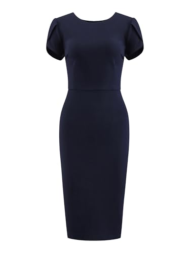 Women's Knee Length Pencil Dress Petal Short Sleeve 2025 Business Casual Sheath Dresses