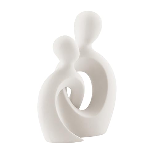 Figura decorativa de cerámica mate crema, pareja abstracta miniatura 7