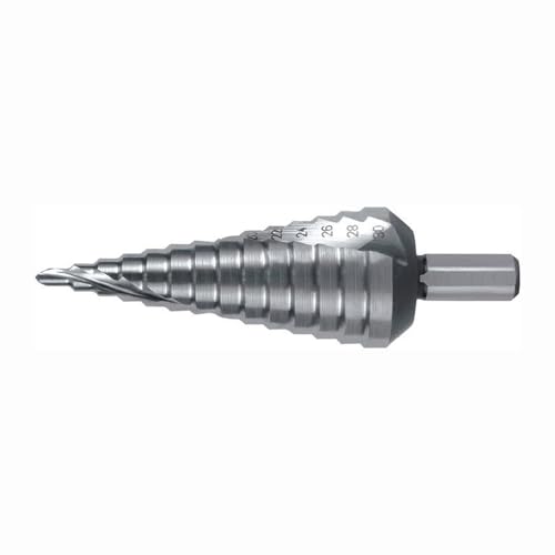 RUKO 101052 HSS Step Drill, Spiral Fluted with Split Point, Size No. 2, 4-30mm Drilling Range, 100mm Length, 10mm Shank Diameter