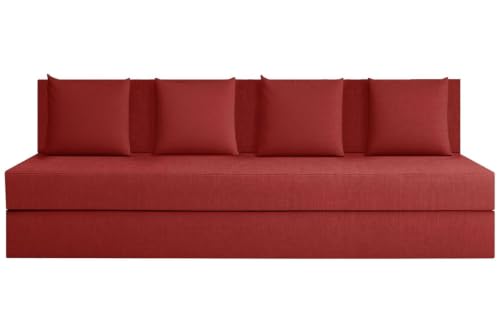 Image of Rosebell Lightweight Easy 4-Person Sofa Cum Bed Jute Fabric- Washable Cover- Including Cushion - Size 6' X 6' Ft | Color Red | Perfect for Home & Office