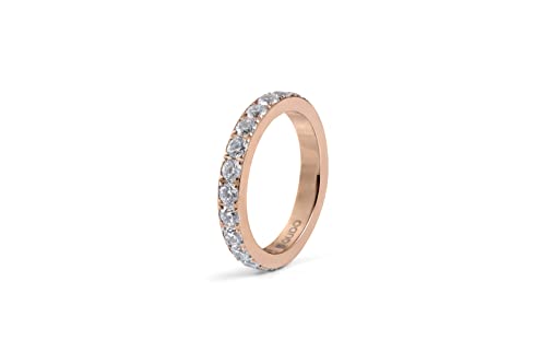 Bague acier et zircon Qudo Eternity Big anneau mémoire de forme plaqué or rose
