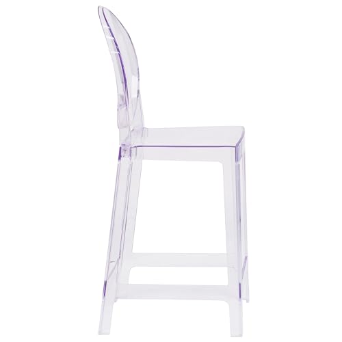 Butaco de altura para barra Flash Furniture Revna con respaldo ovalado en cristal transparente | Respaldos ovalados, construcción duradera, uso comercial miniatura 6