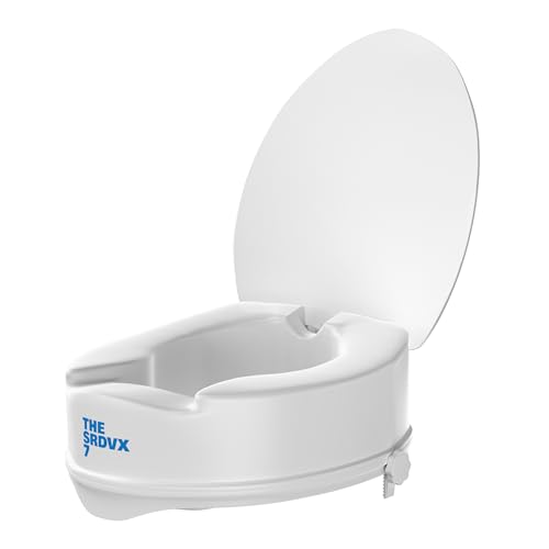 Image of Portable Lightweight Plastic Toilet Commode Seat Raiser Elevator Extension with lid cover Ideal for Handicap, Knee Patients, Old Senior Citizen (White, Size: 6 Inch with Lid)