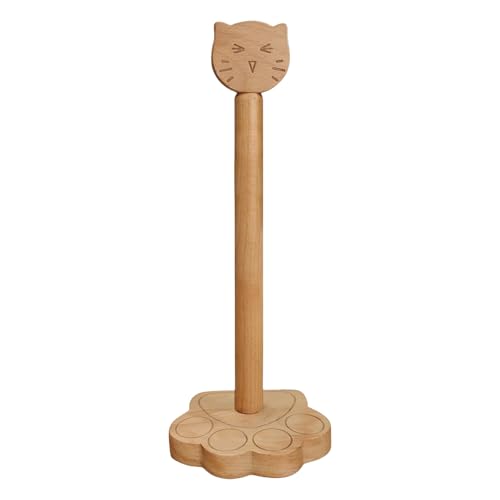 Portarrollos de papel – Estante para rollo de encimera, poste de servilletas rústico de madera | Base antideslizante, organizador de almacenamiento, dispensador de patas de gato de madera, accesorios