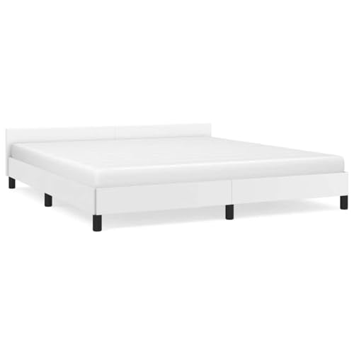Qnhdfrt Cadre de Lit Double 180x200 cm avec Tête de Lit en Similicuir Blanc, Sommier à Lattes en Contreplaqué et Pieds Robustes pour Chambre à Coucher, sans Matelas