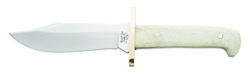 Bear & Son Cutlery Smooth Bone Baby Bowie Knife with Leather Sheath, White