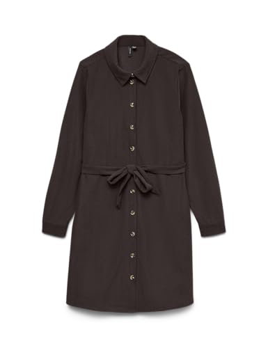 VERO MODA Damen Vmelly L/S Short Shirt Dress WVN Ga, Chocolate Torte, M
