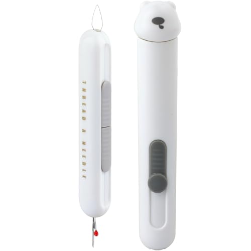Automatic Needle Threaders Seam Ripper Upgraded 3 in 1 Sewing Needle Threader Tool 2Pcs Stretchable Quick Seam Rippers with Needle Storage for Hand Quilling Embroidery Stitch Removal(Grey)