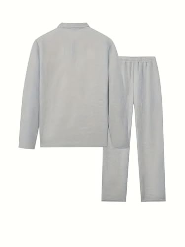 Image of Jawdrobe Men's Waffle-Check Co-Ord Set | Self-Textured Collar Top | Drawstring Jogger Pants | Cotton-Blend Loungewear /Night-Suit | Casual Travel & Streetwear Two-Piece