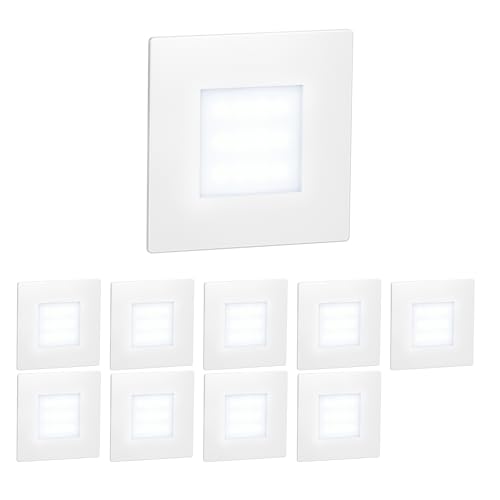 ledscom.de 10 LED luz de escalera/luz de pared empotrada FEX para interior y exterior, angular, 85 x 85mm, blanco frío