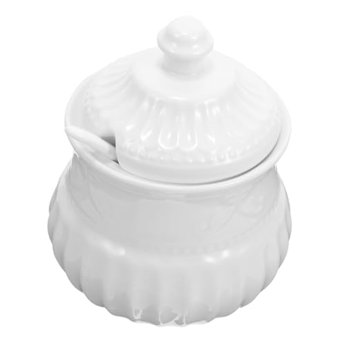 STOBAZA Ceramic Sugar Bowl with Spoon Household Condiment Jar Snacks Jar Seasoning Canister Sugar Cellar Salt Container Sugar Containers for Cafe Salt Dish Spice Container Ceramics White
