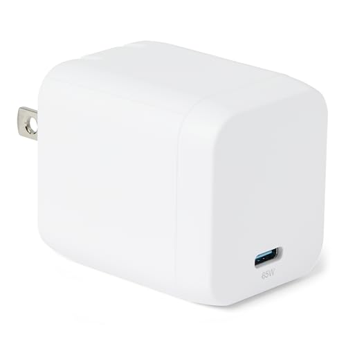 Amazon Basics 65W Fast Charging USB-C Nano GaN Wall Charger 1-Port PD 3.1 for Laptops Tablets Phones White