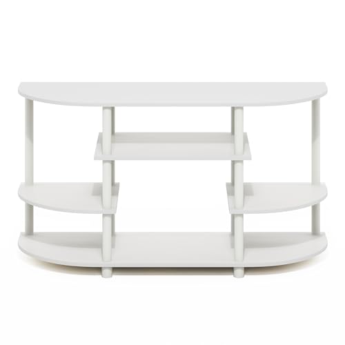 Image of Furinno Jaya TV Stand, 4-Tier Toolless Assembly Corner Entertainment Center with Round Edges, TV Console for TV up to 44 Inch, Open Shelf Design, for Living Room, Bedroom, White