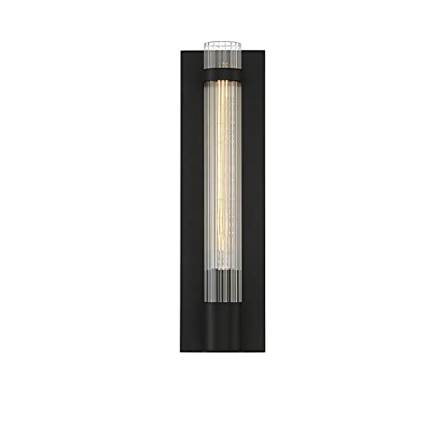 Image of Savoy House 9-996-1-89 Willmar Industrial Modern Clear Ribbed Glass Rectangular Wall Sconce, 1-Light 60 Watt, 16 inch H x 5 inch W, Matte Black