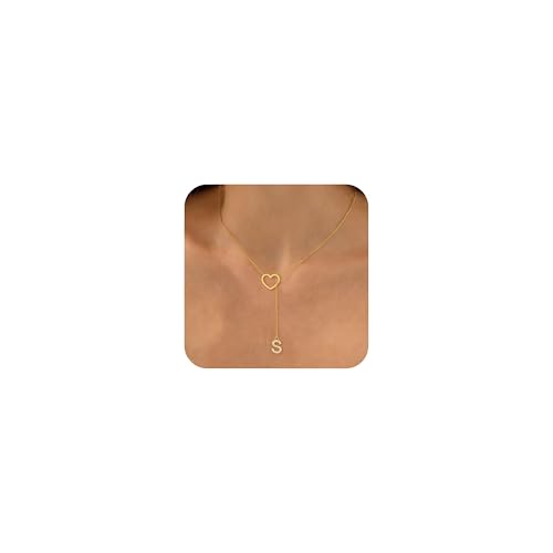 Thaivor Gold Necklace for Women 14k Gold Plated Heart Cubic Zirconia Letter Pendant Necklace Initial Necklaces for Women Trendy Y Necklace Fashion Gold Jewelry Gifts (S)