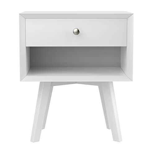 White Nightstand With 1 Drawer Mid Century Modern Nightstand Wood Bed Side Table For Bedroom 24 Inch Tall Bedside Table Night Stand With Drawers Farmhouse End Table Mesas De Noche Para Cuartos #TOP3