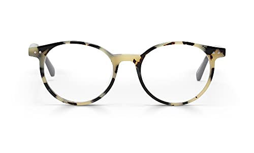 eyebobs Premium Reading Glasses for Men and Women | Case Closed - Classic Round Shaped Frame for Average Faces | Available in 0.0x - 4.0x, Black & White Tortoise, 2.50