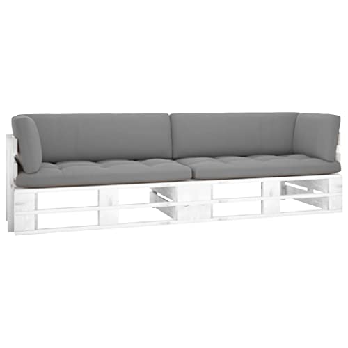 TerTide Muebles Jardín Madera, Sofas Exteriores de Jardin, Conjunto Jardín de Madera, Sofá de palets 2 plazas Cojines Madera Pino impregnada Blanco