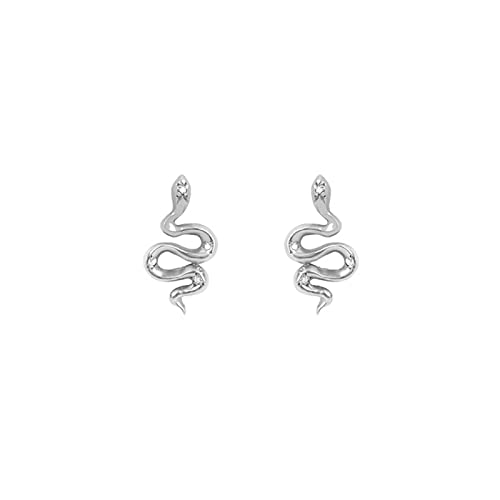 Boucles d'oreilles serpent argent S925 et strass blanc pour femme style vintage