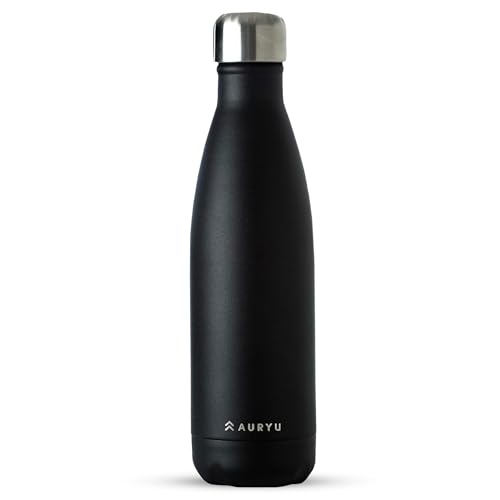 Auryu Best in Class Triple-Walled Insulated Stainless Steel Water Bottle, Keeps your Drinks Cold for up to 24 Hours and Hot for up to 12 Hours, Leak Proof, Make a Difference in the World, Black, 17oz