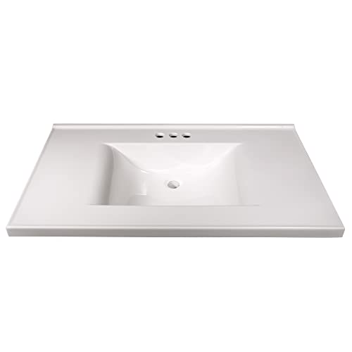 Image of Design House 598029 Brookings Shaker 2-Door 2-Drawer Bathroom Vanity with Cultured Marble 4 inch Centerset Solid White Top, Unassembled, 37x22, Modern Birch